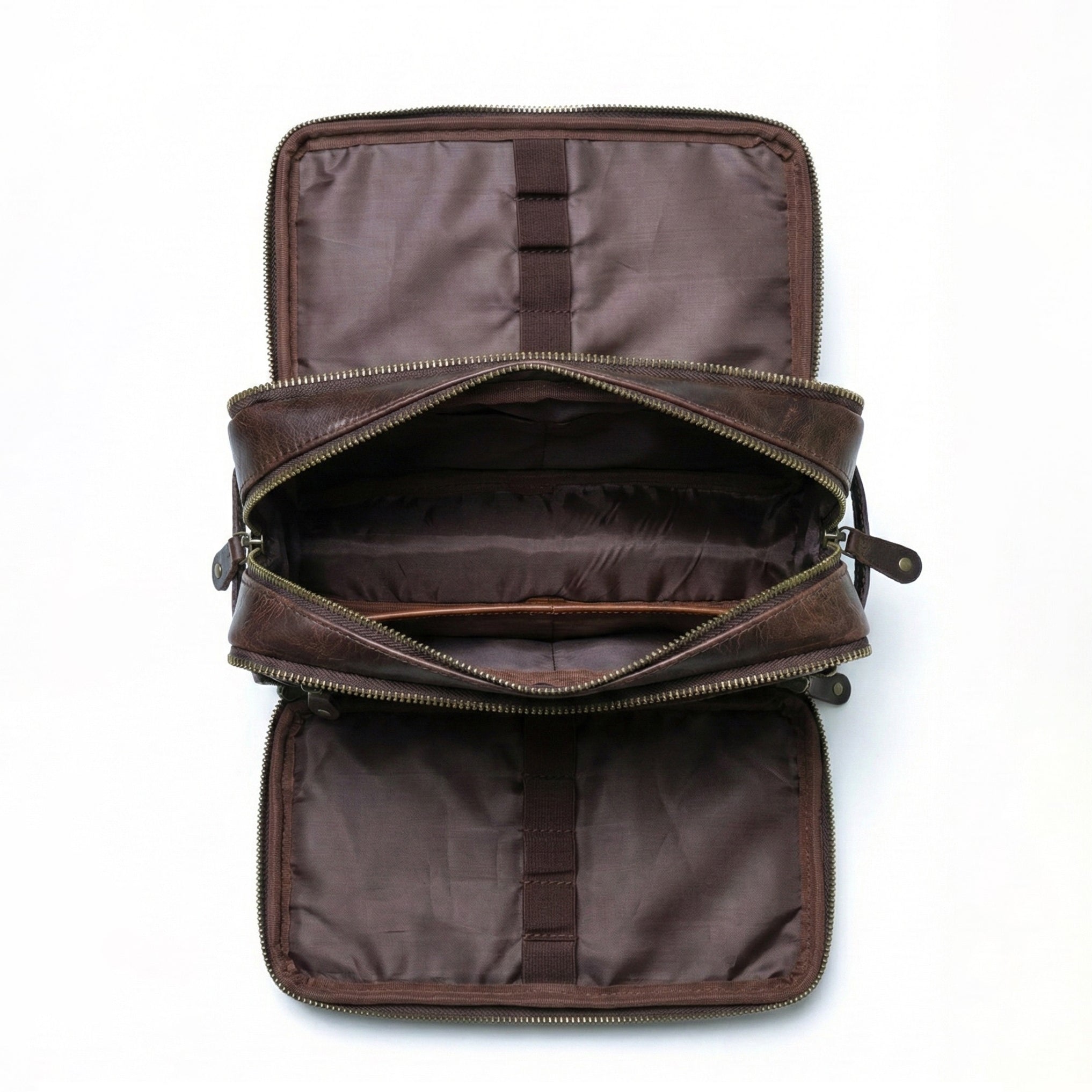 The Voyager Dual-Zip Leather Toiletry Bag | Full Grain Travel Dopp Kit