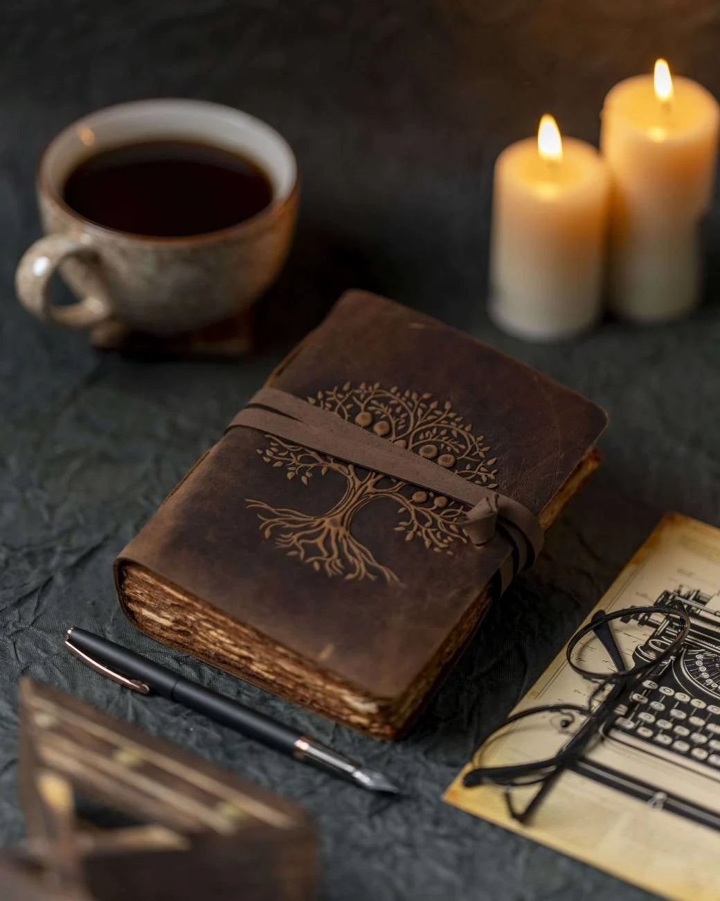 The Celestial Tree Journal – Handmade Leather Writing Notebook by Hideghar