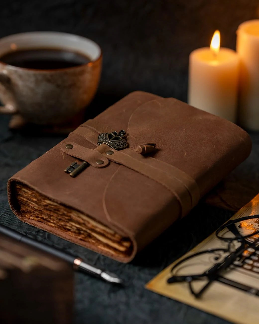 The Sentinel Key Leather Journal | Antique Lock & Deckle Edge Paper