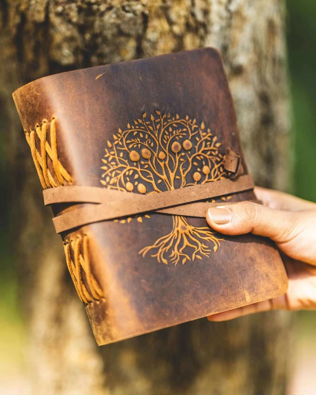 The Celestial Tree Journal – Handmade Leather Writing Notebook by Hideghar